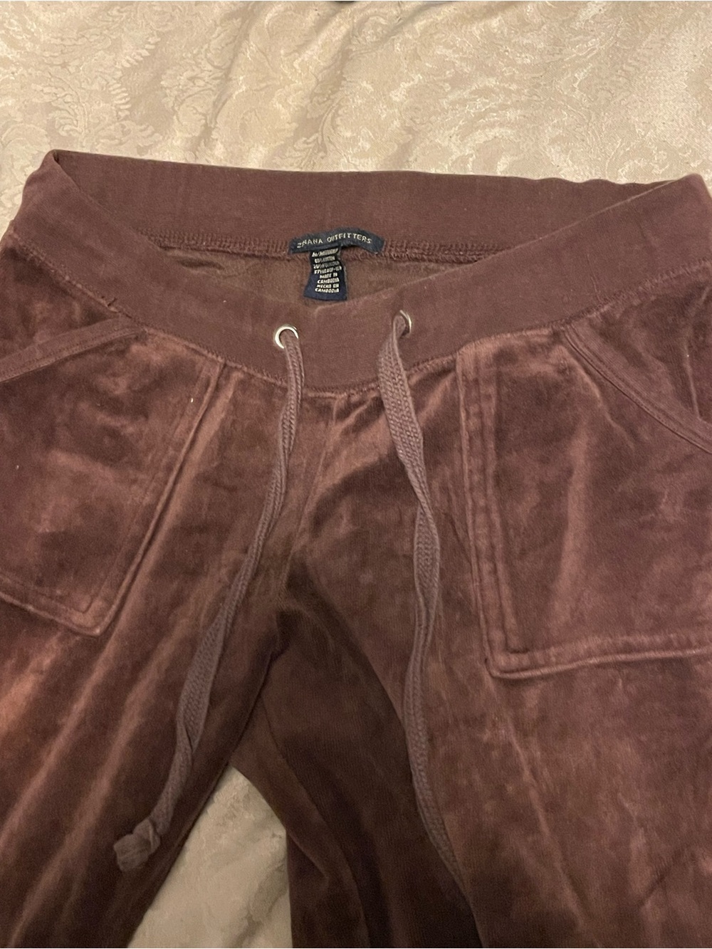 Velour Drawstring Women’s Pants - Brown Size Medium
